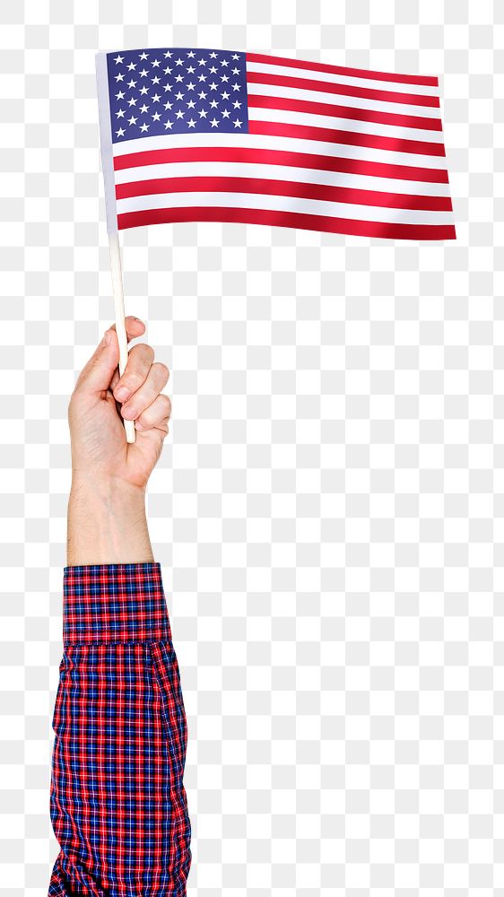 American flag png in hand sticker on transparent background