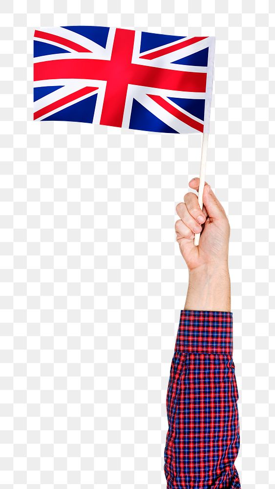United Kingdom's flag png in hand sticker on transparent background