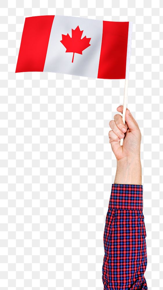 Canada's flag png in hand sticker on transparent background