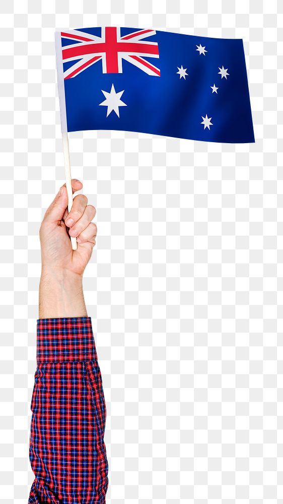 Australia's flag png in hand sticker on transparent background