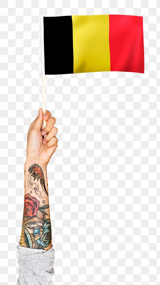 Belgium's flag png in tattooed hand sticker on transparent background