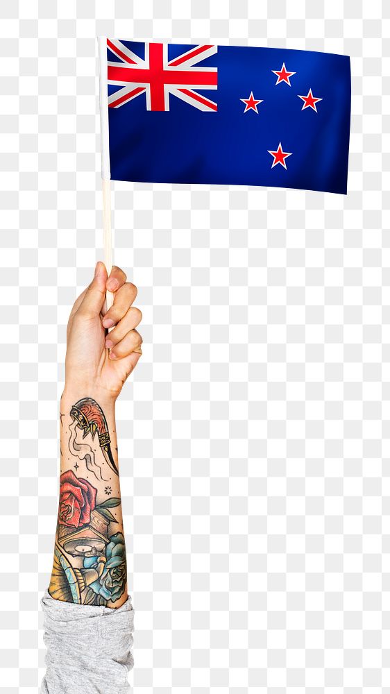 Png New Zealand's flag in tattooed hand sticker on transparent background