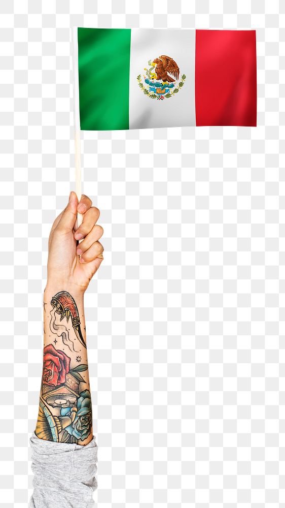 Mexico's flag png in tattooed hand sticker on transparent background