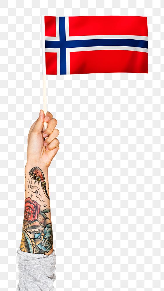 Norway's flag png in tattooed hand sticker on transparent background