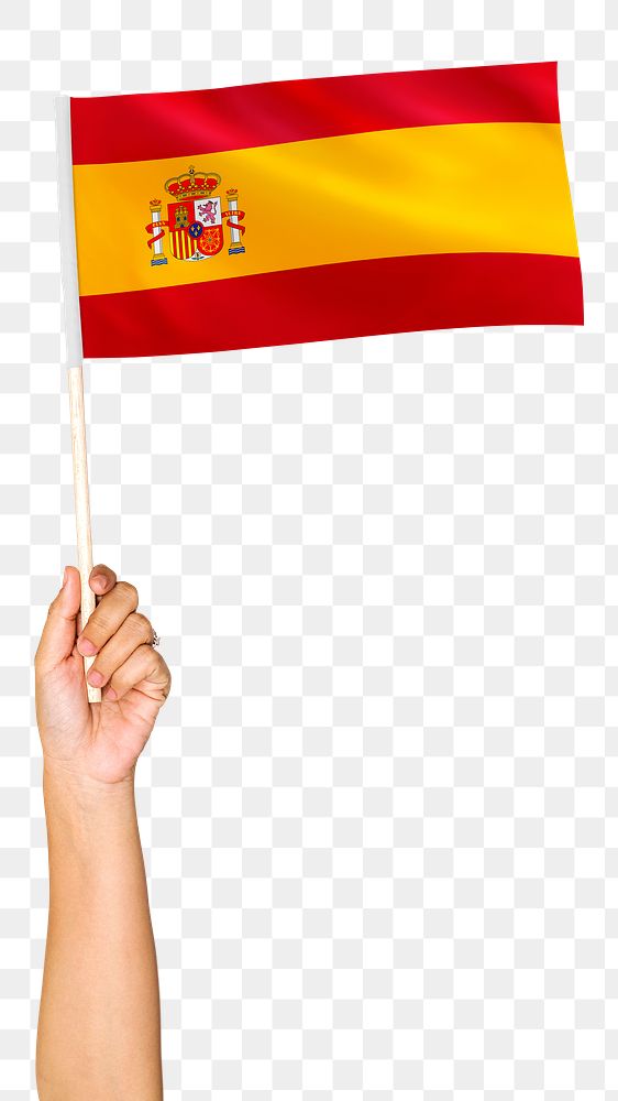Spain's flag png in hand sticker on transparent background