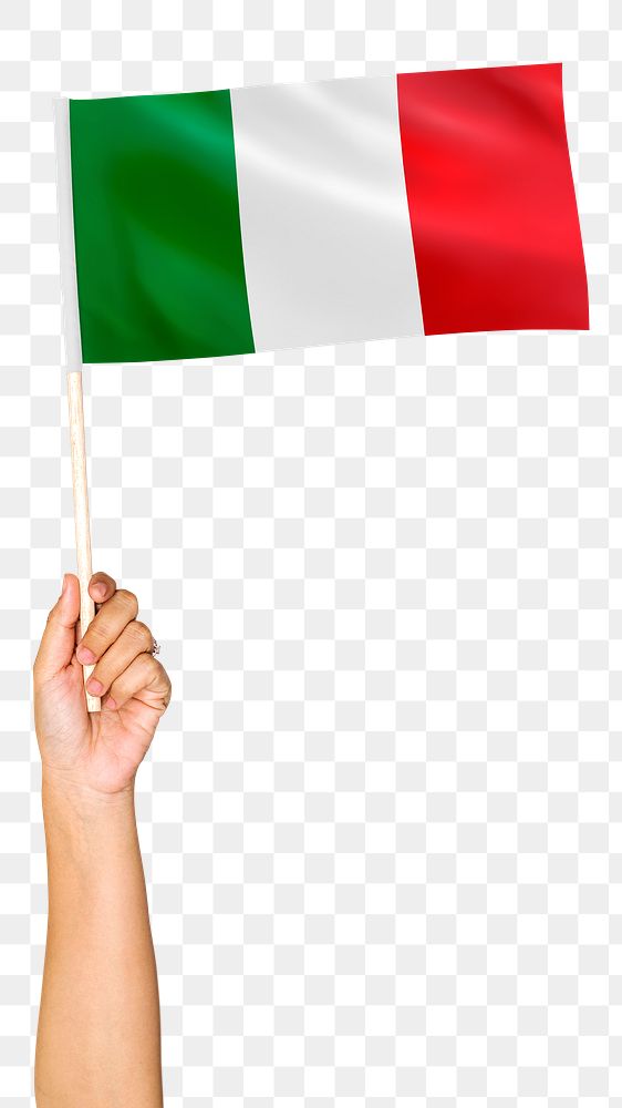 Png Italy's flag in hand sticker, national symbol, transparent background