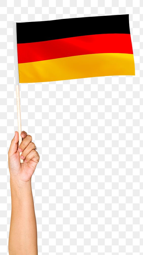 Germany's flag png in hand sticker on transparent background