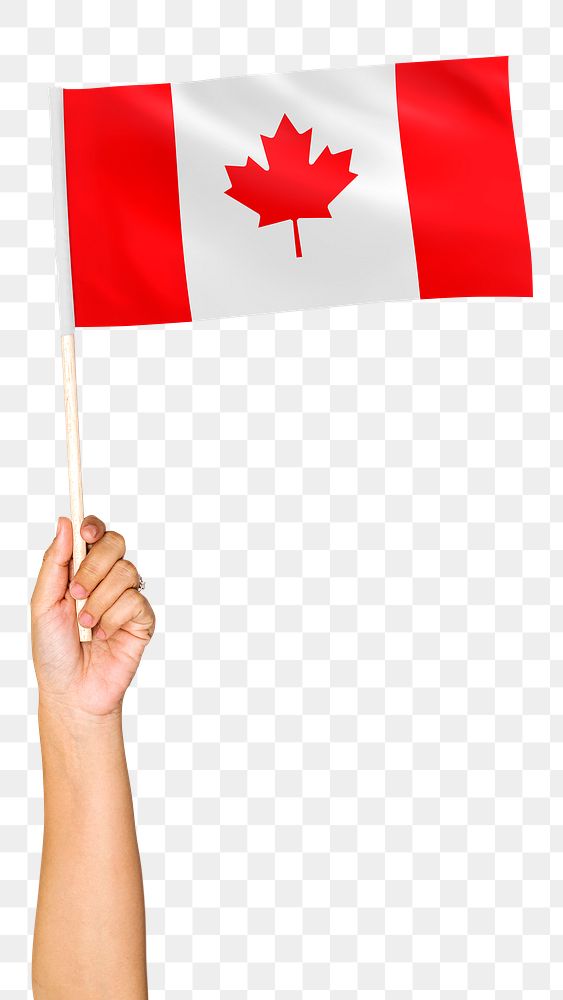 Canada's flag png in hand sticker on transparent background