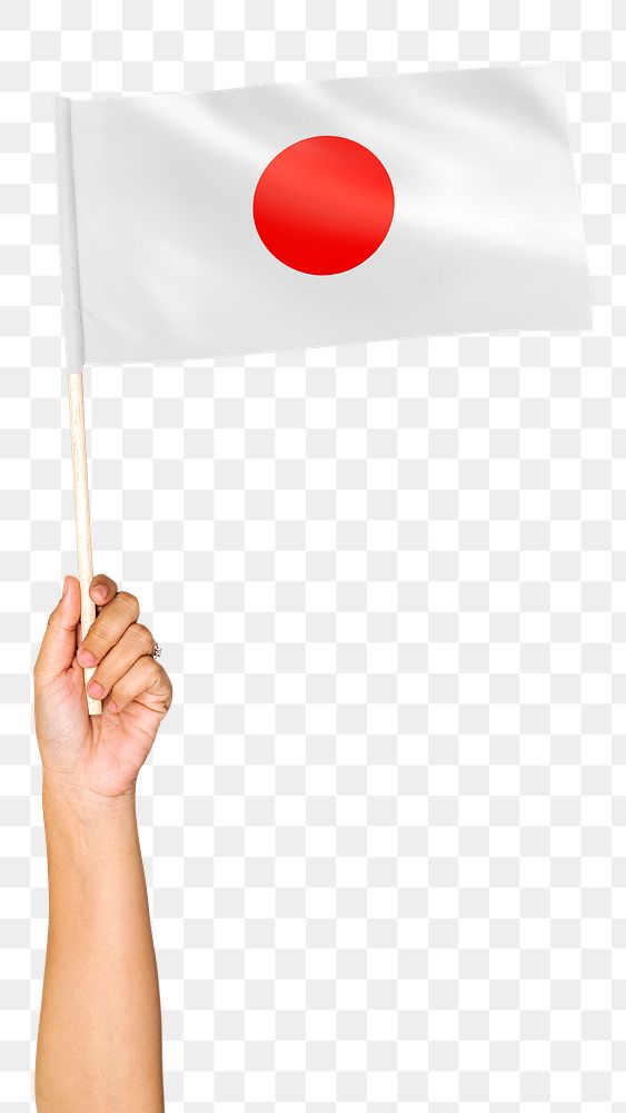 Japan's flag png in hand sticker on transparent background