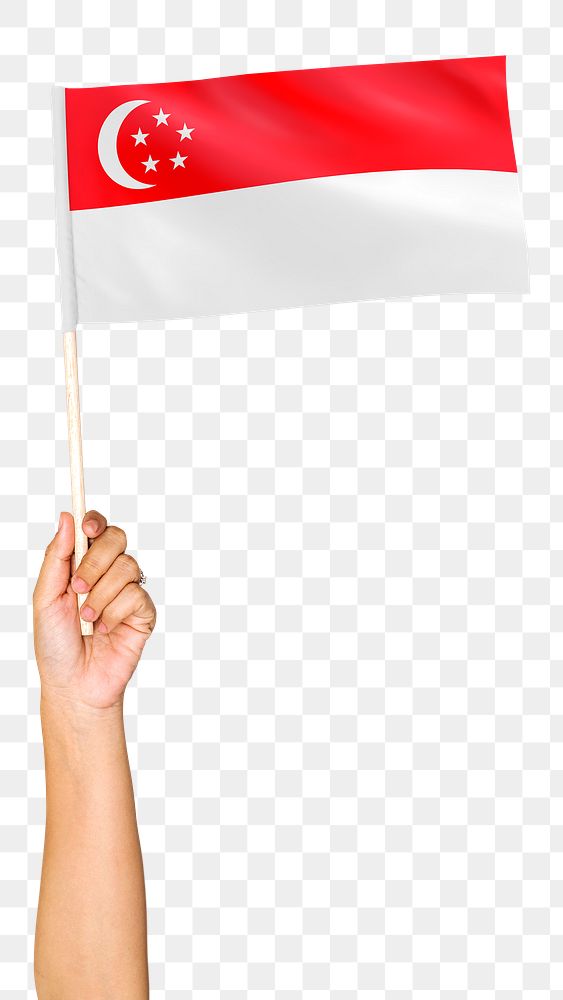 Singapore's flag png in hand sticker on transparent background