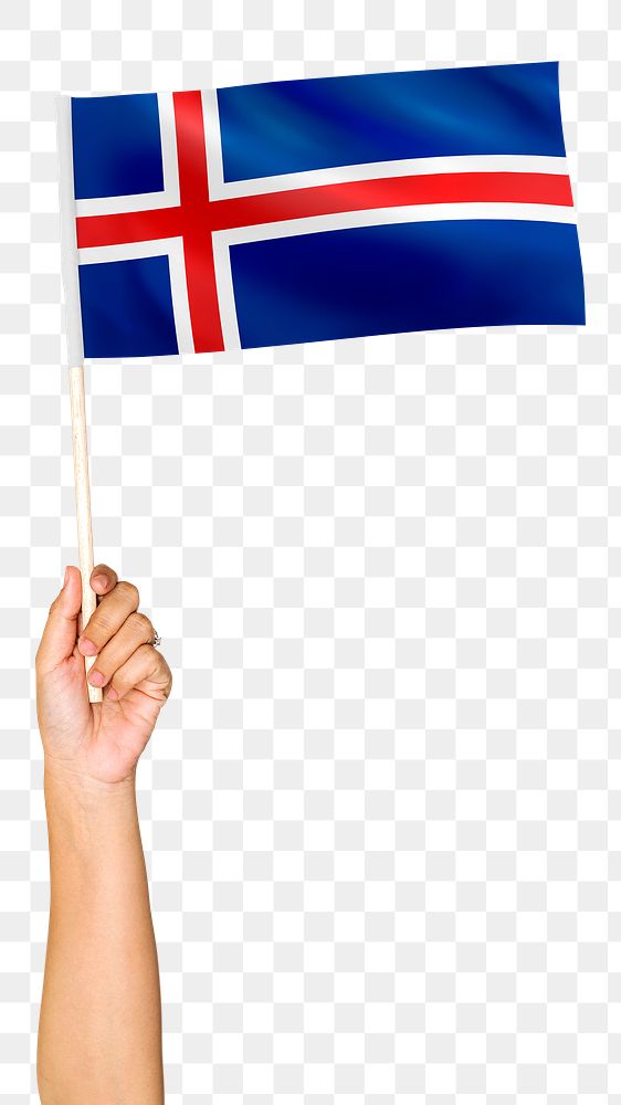 Png Iceland's flag in hand sticker on transparent background