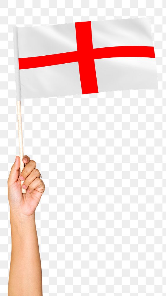 England's flag png in hand sticker on transparent background