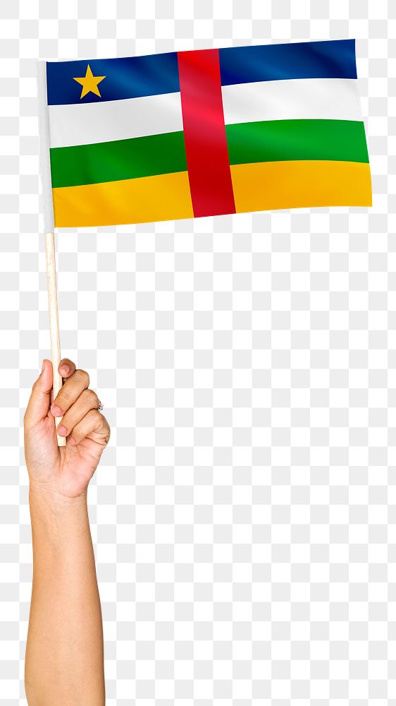 Png the Central African Republic's flag in hand sticker on transparent background