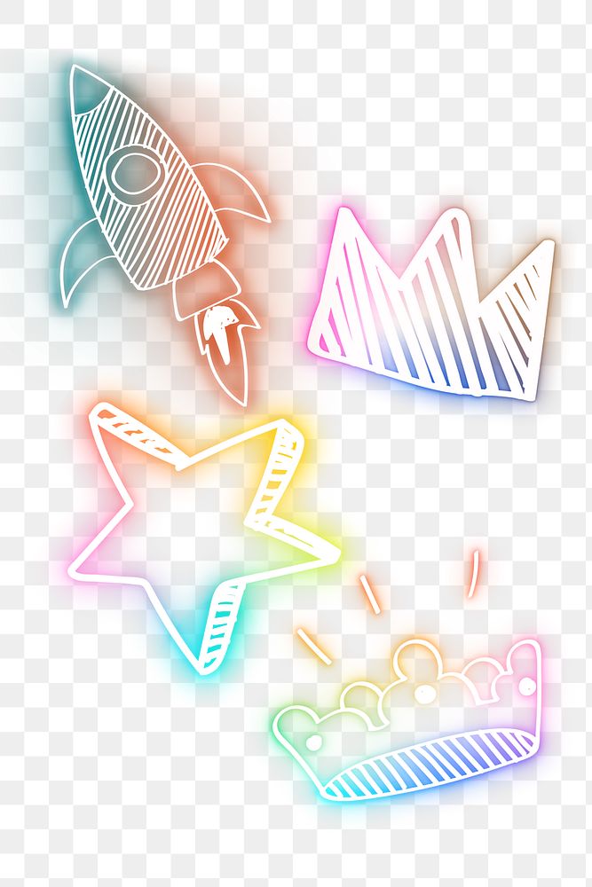 Rainbow led light png neon doodle collection