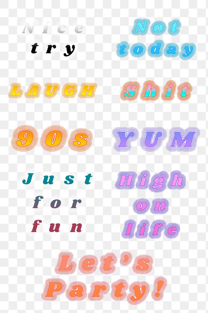 Word sticker png 90's typography set