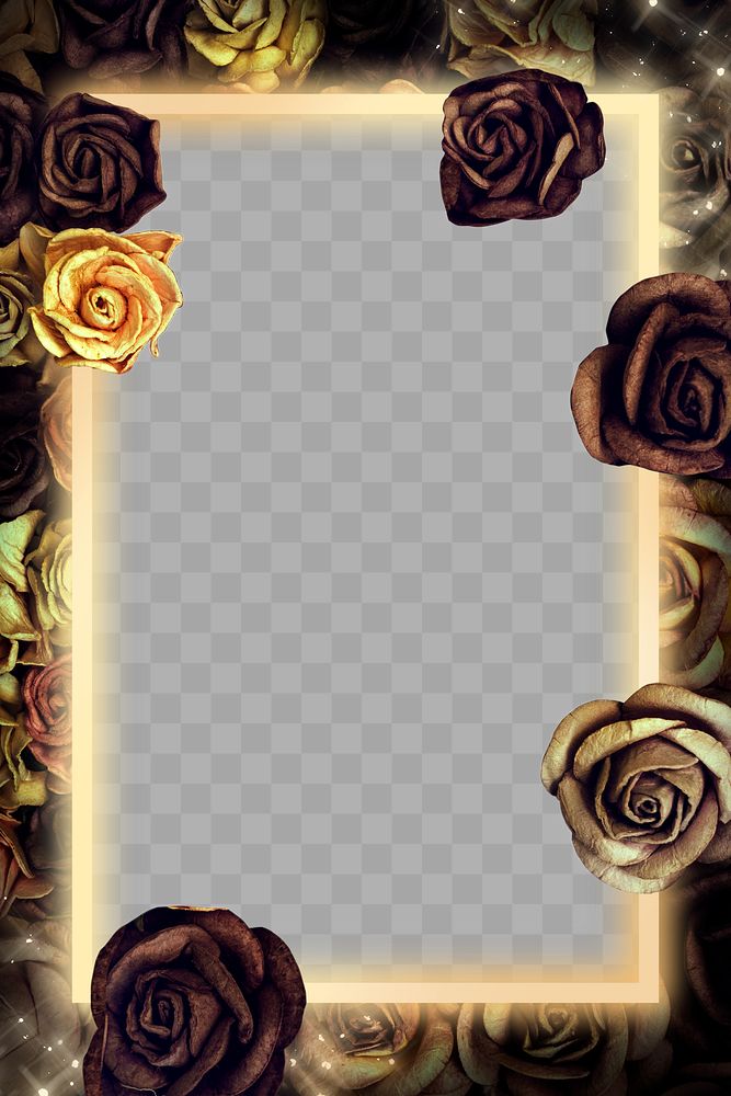 Sepia rose neon frame png