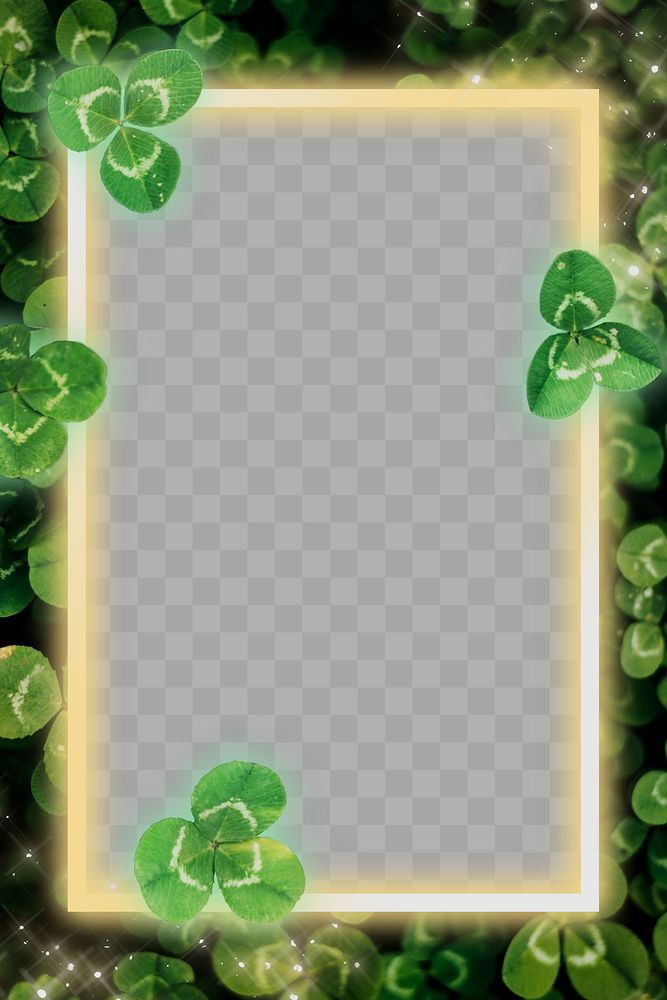 Green neon clover png frame 