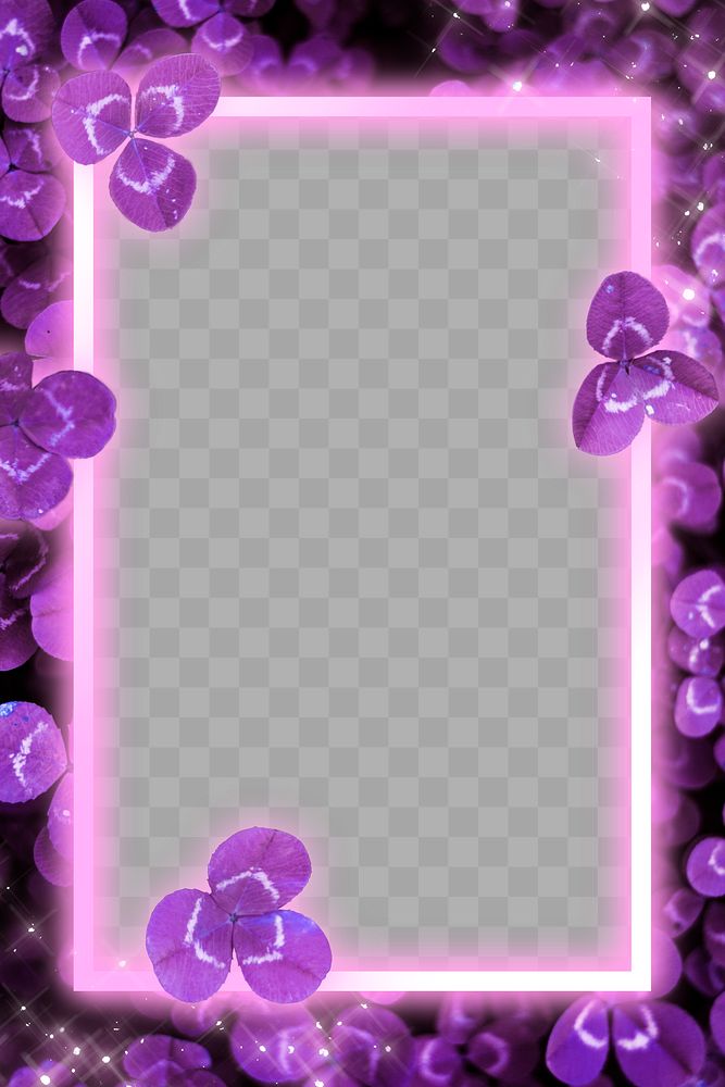 Purple neon clover png frame 