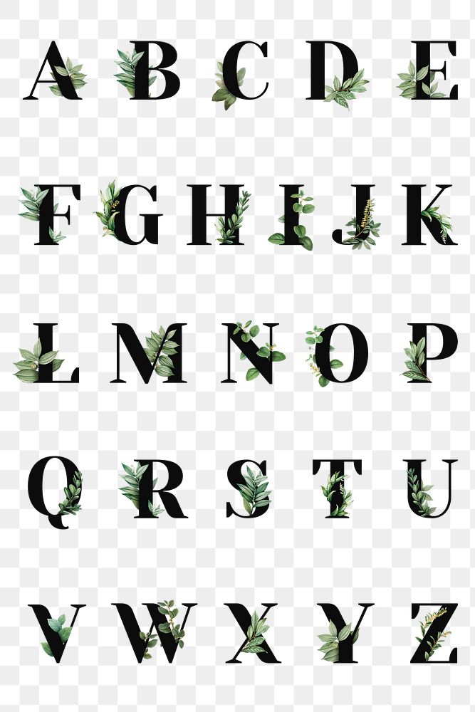 Botanical capital alphabet png set
