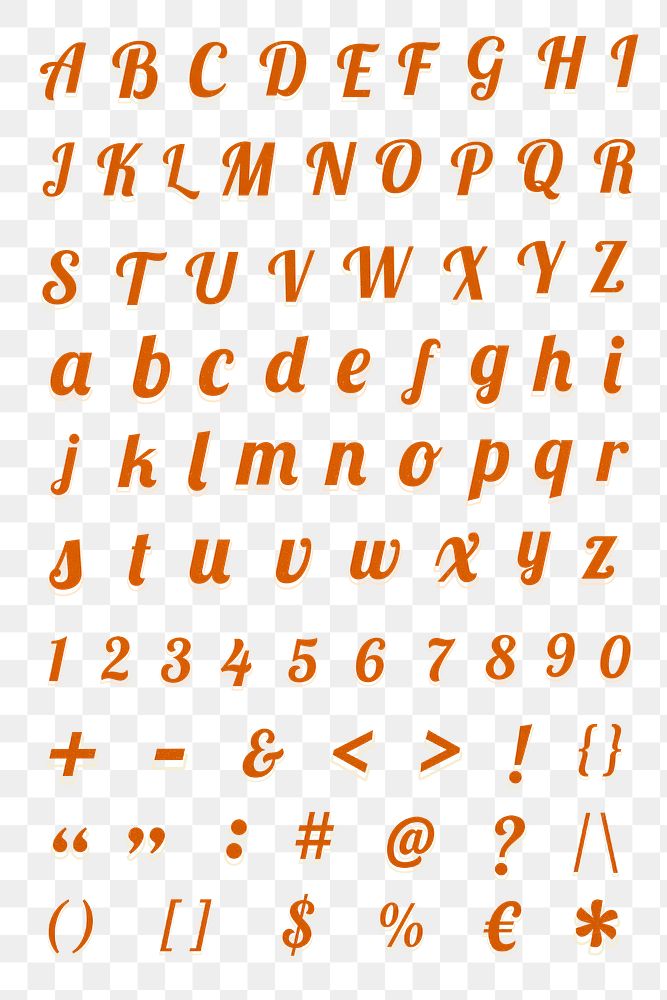 Alphabets, punctuations png symbols, retro lettering ypography style transparent background 