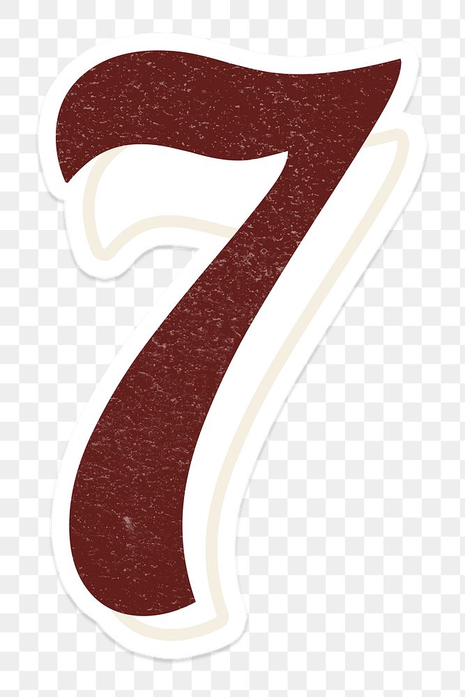 Red number 7 lettering icon typography in transparent background png