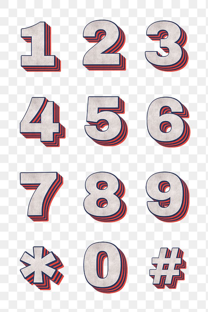 Numbers png retro typography printable