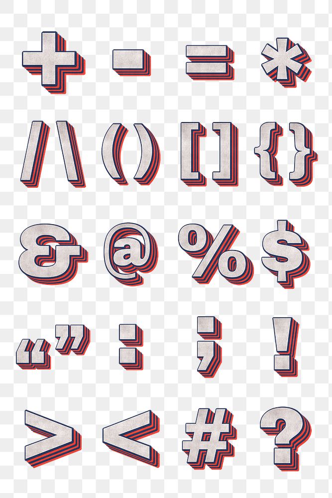 Punctuations, symbols png retro style font
