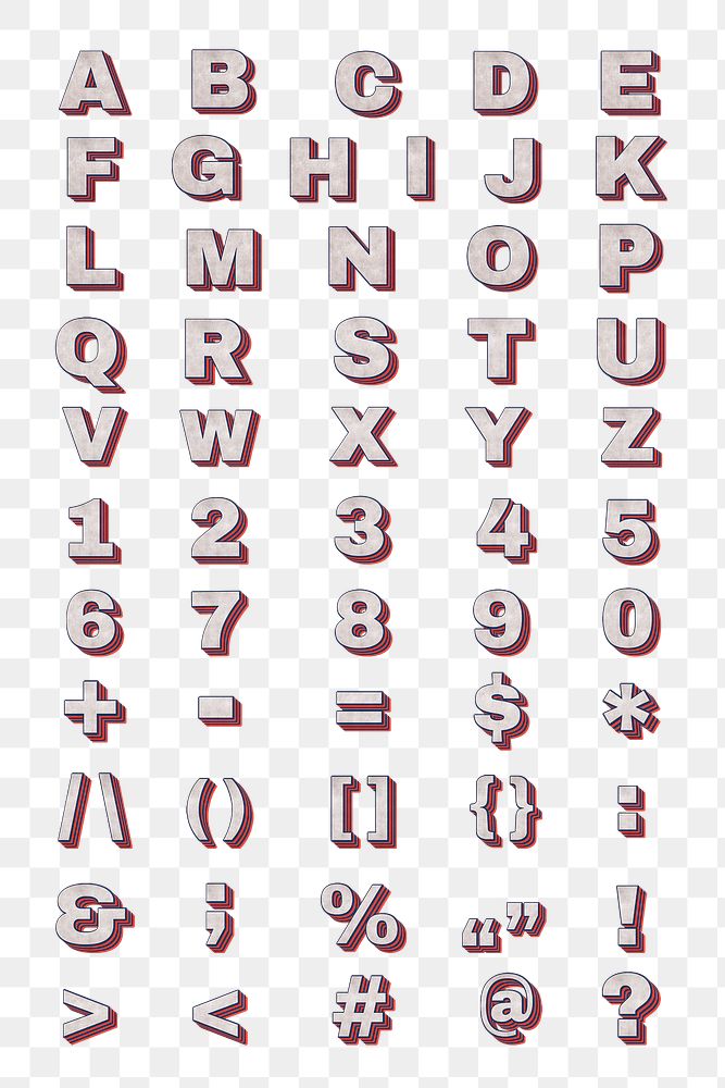 Layered effect alphabet png typography set