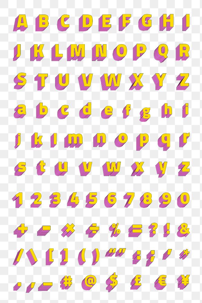 Alphabet set layered 3d png font