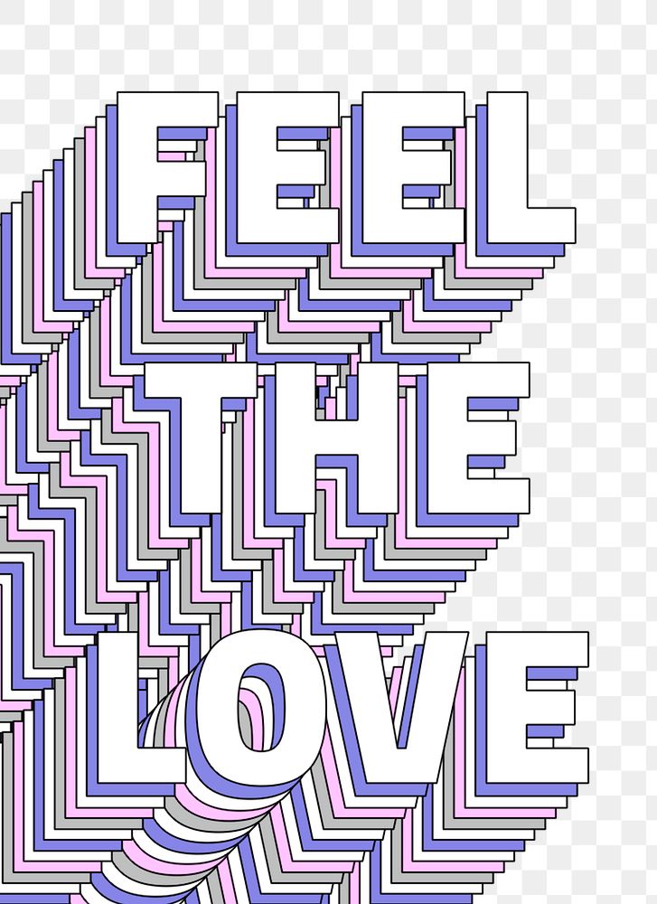 Png Feel the love layered text typography retro word