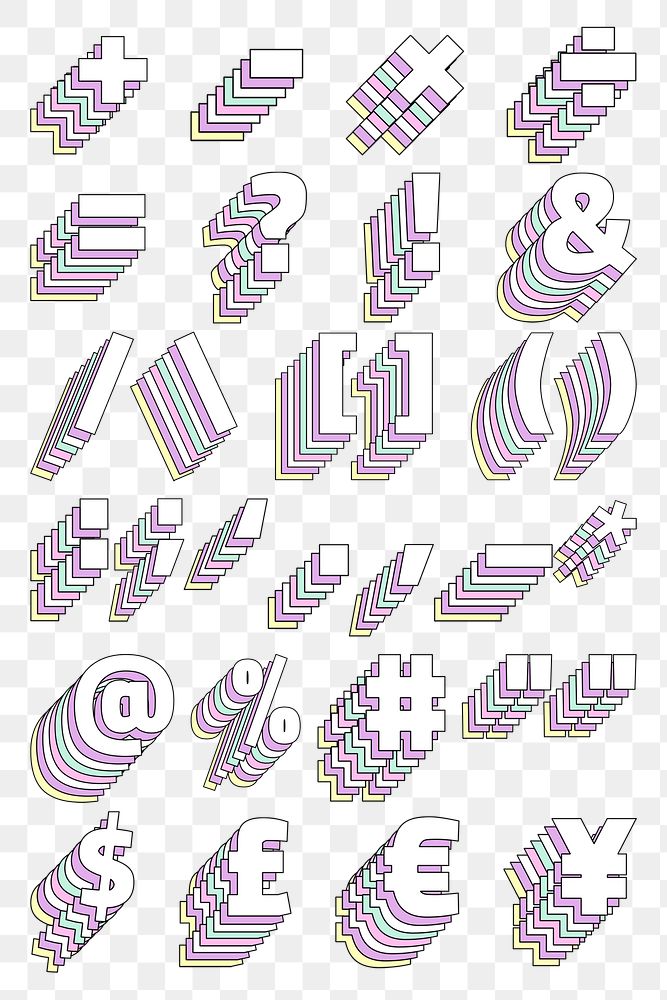 Transparent symbol set 3d stylized typeface