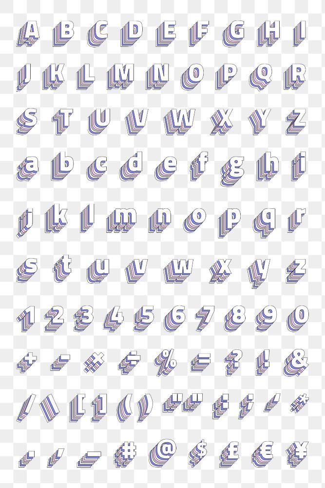 Pastel transparent alphabet set stylized typography