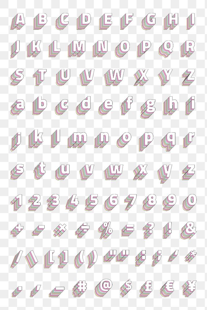 Layered alphabet vintage png pastel font stylized character set