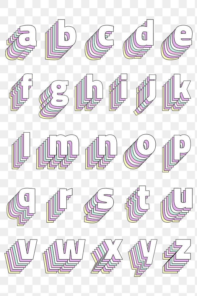 Alphabet set lowercase png pastel stylized typography