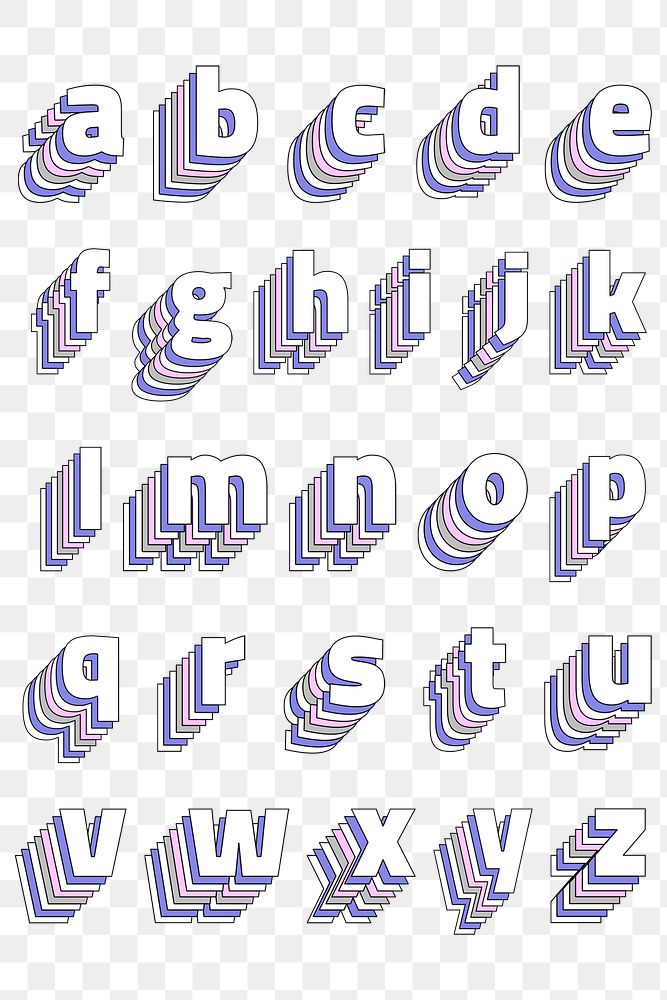Transparent alphabet set layered pastel stylized typography