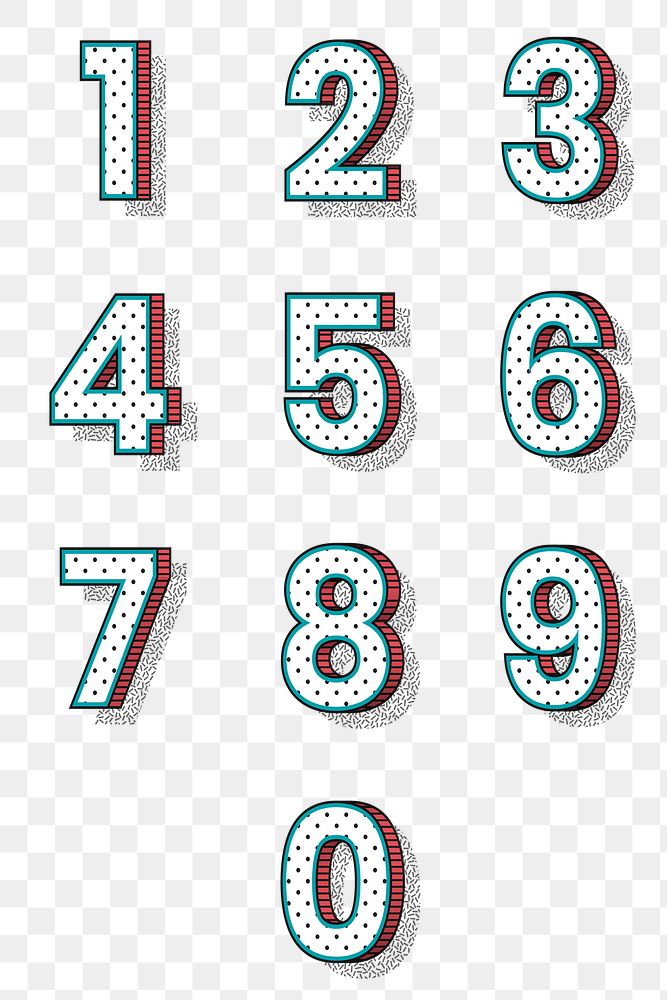 Png number 3d halftone set typography
