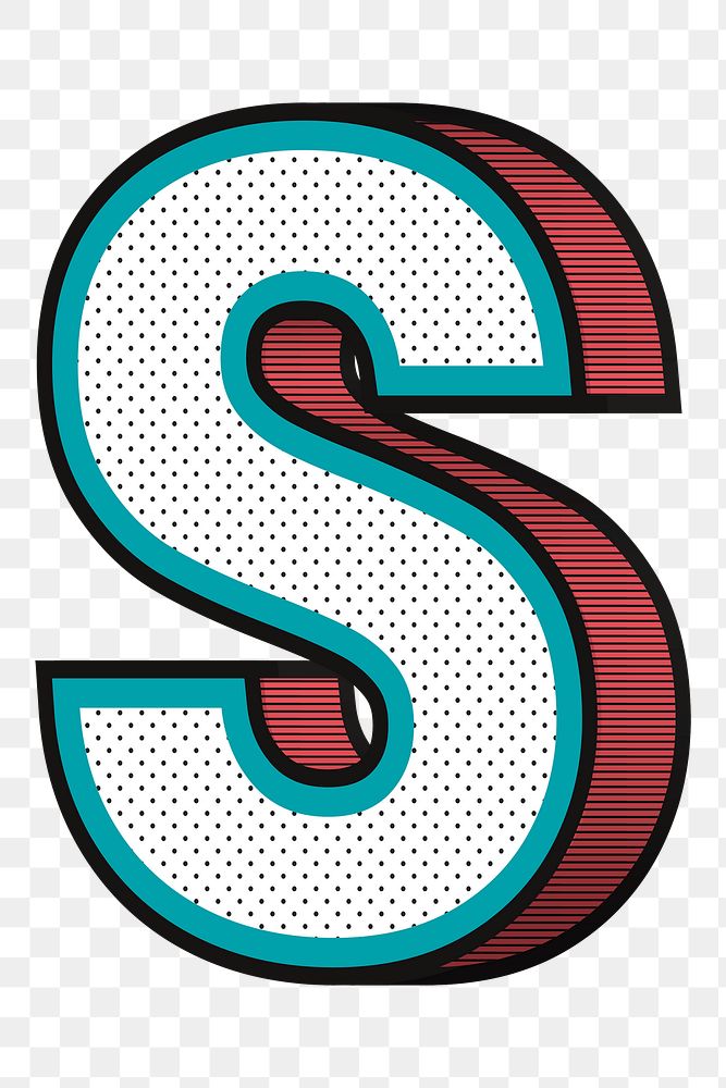 3D letter S png isometric halftone style typography