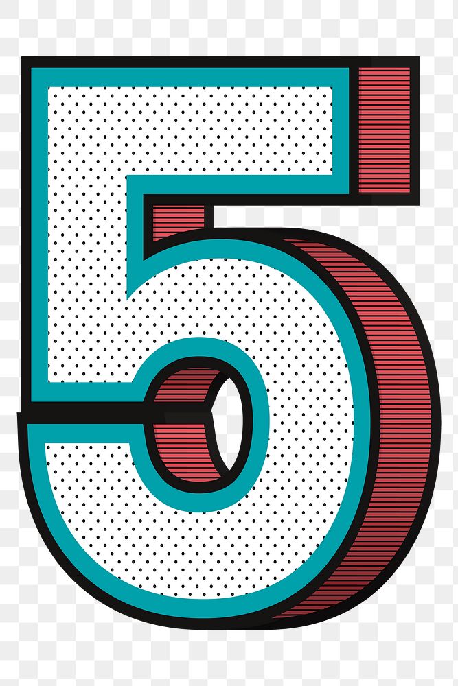 Number 5 png 3d halftone effect typography 