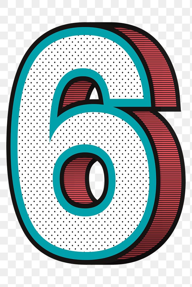 Number 6 png isometric halftone effect typography
