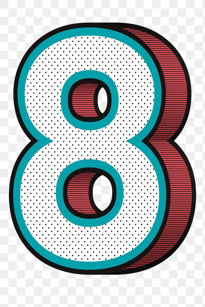 Number 8 png 3d halftone effect typography 