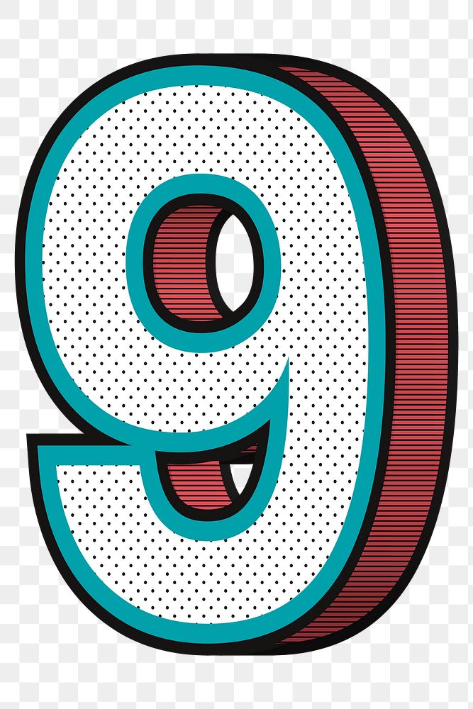 Number 9 png isometric halftone effect typography