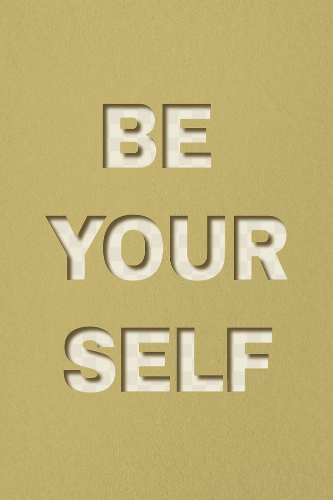 Png word be yourself paper cut font typography