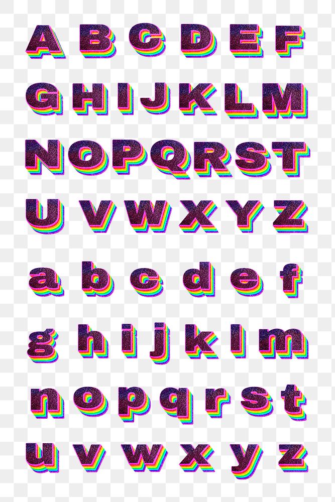 Layered rainbow glitter alphabet png set letter font gay pride