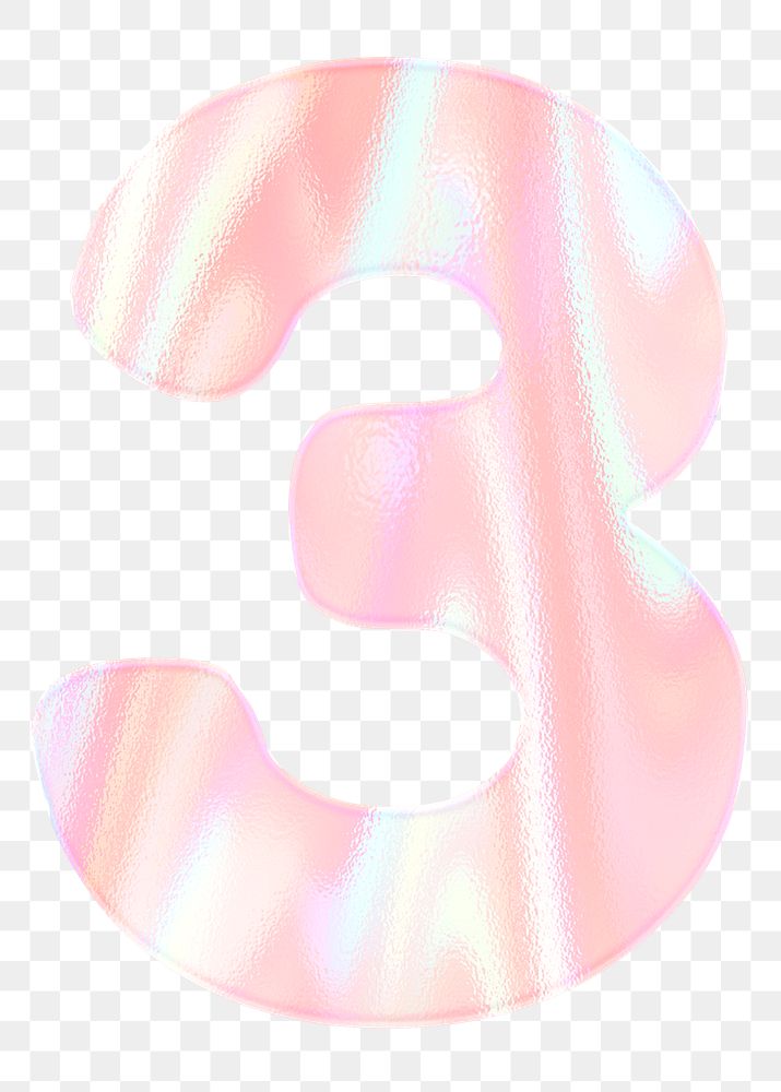Pastel holographic number three png sticker