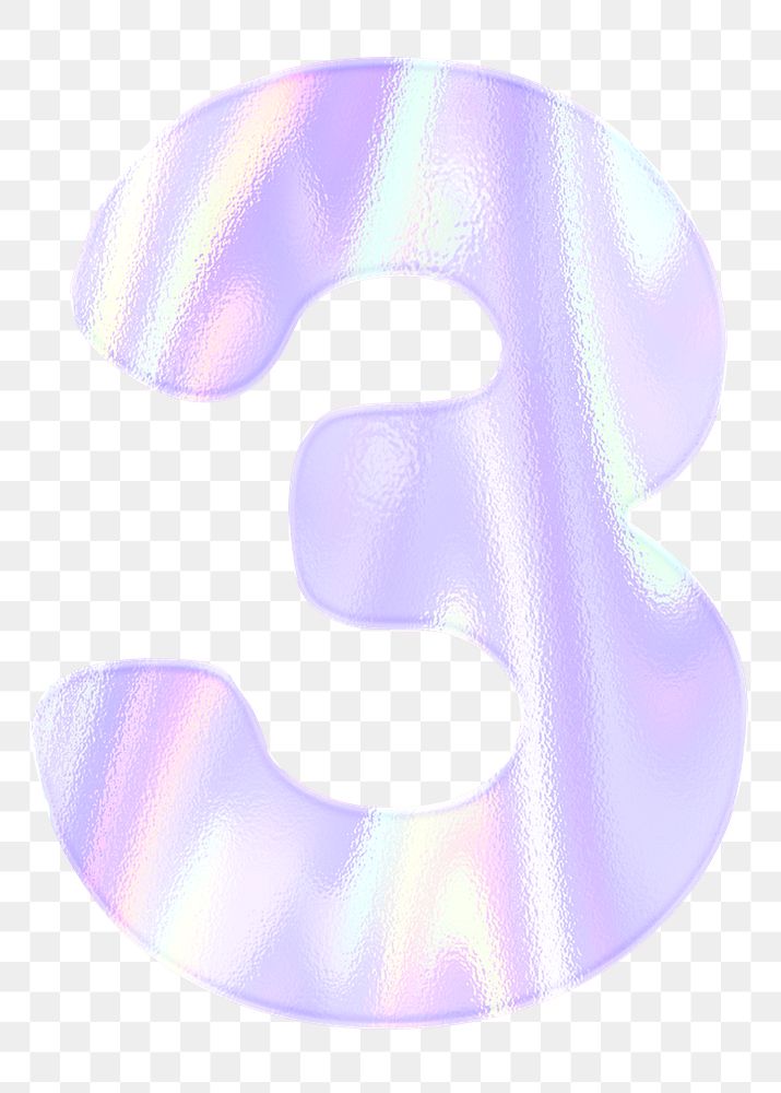 Numerical sticker number three png pastel holographic
