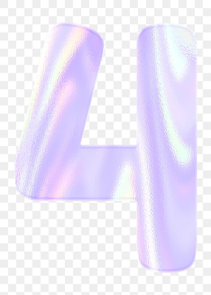 Numerical sticker number four png pastel holographic