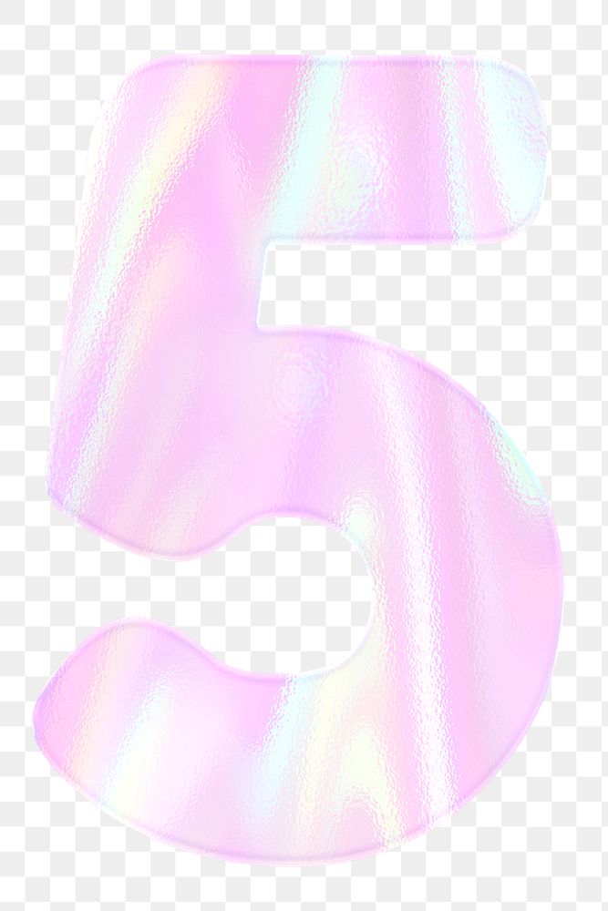 Numerical sticker number five png pastel holographic