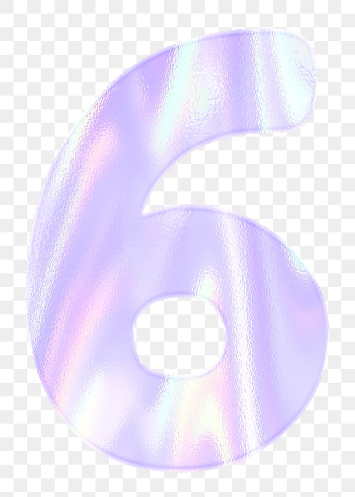 Pastel holographic number six png sticker