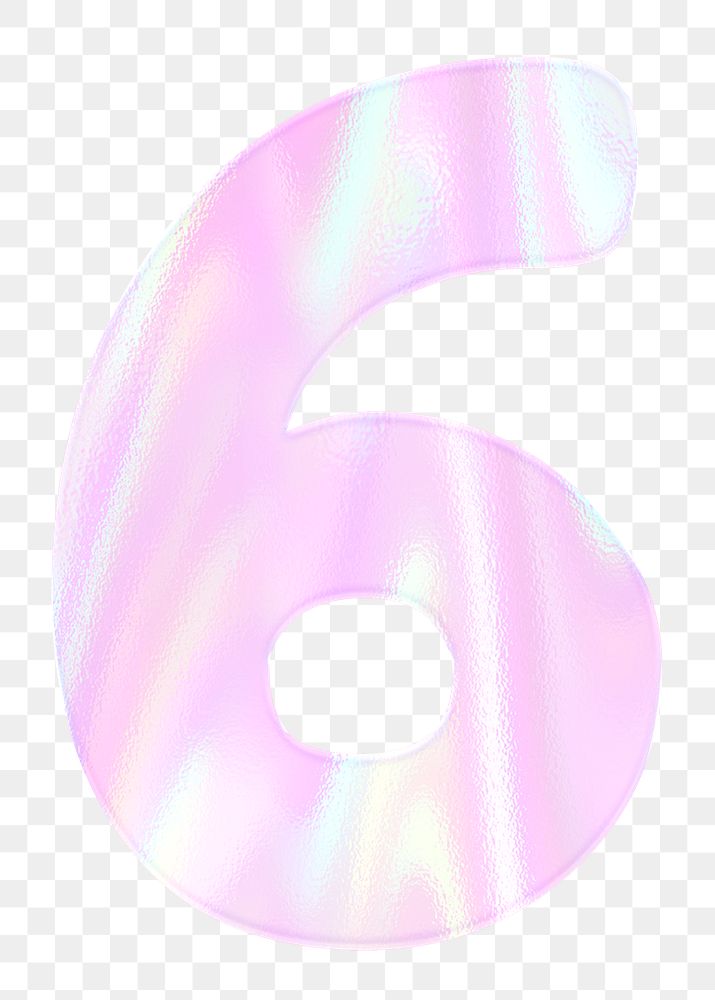 Numerical sticker number six png pastel holographic
