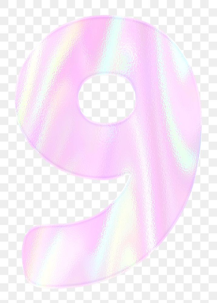 Shiny number nine png numerical sticker holographic